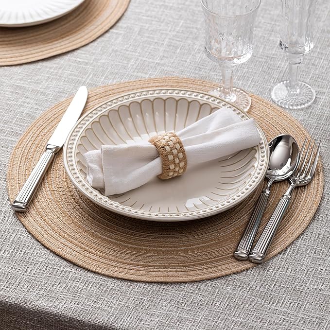 Round Placemats Set of 8 Woven Placemats Washable Braided Table Mats for Dining Table Heat Resistant Non-Slip Circle Place Mats(Beige)