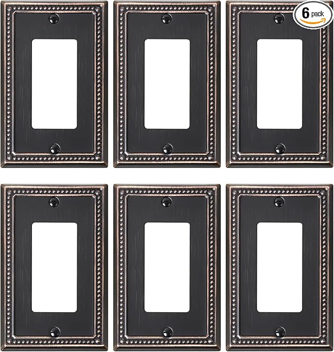 6-Pack Decorator Outlet Cover Plate, Decorative Switch Plates and Outlet Covers, Aged Bronze Metal Wall Plates for Electrical Outlets, Receptacle, GFCI Outlet, Dimmer Switch