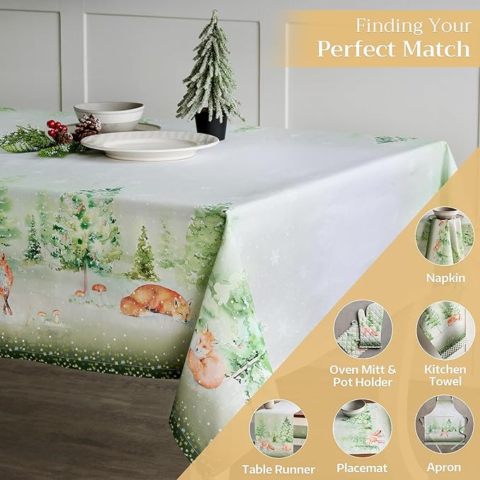 Maison d' Hermine Table Cloth Rectangle Table 100% Cotton 54 x 72 Inches Fall Tablecloth Reusable Everyday Use for Thanksgiving Christmas Decorations Dining Farmhouse Party (Winter Mornings)