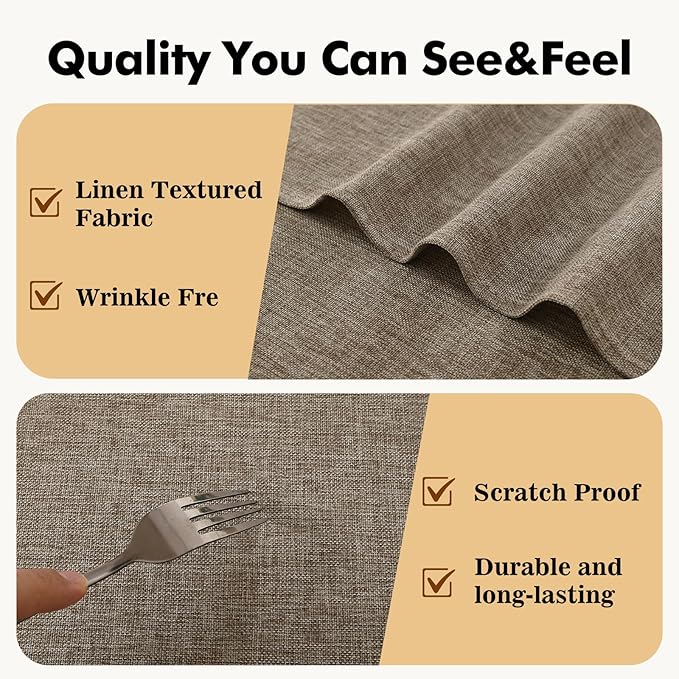 JIUZHEN Round Table Cloth Faux Linen Farmhouse Tablecloth Wrinkle and Stain Resistant Decorative Fabric Table Cover for Kitchen, Dining Room, Parties and Camping, Khaki, 80 Inch Round