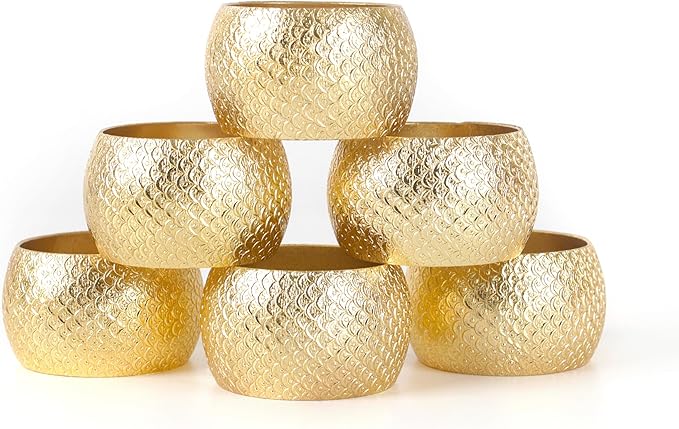 Napkin Rings Set of 12 Metal Napkin Holder Buckles Round Serveitte Rings for Fall Thanksgiving Christmas Dinner Table Decor Wedding Banquet Party Easter (Gold) - ALPHA Living HOME