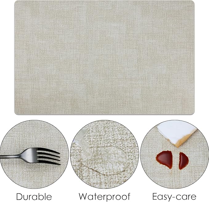 Placemats Set of 6 Faux Leather Heat Resistant Tables Mats Waterproof Oilproof Wipeable Reversible Anti-Slip Place Mats for Kitchen/Dining/Party/Outdoor 11.8" x 16.9", Cream White