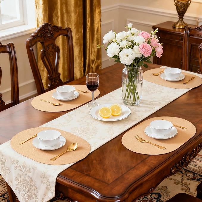 Oval Placemats for Dining Table Set of 2, Washable Leather Table Mats, Waterproof Heat-Resistant Non-Slip Kitchen Placemats, Simple Style Oval Design