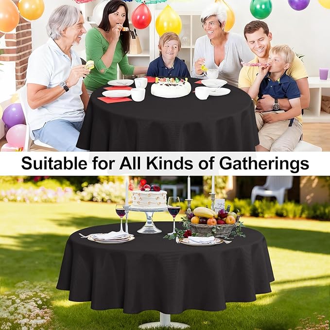 JIUZHEN Round Tablecloth Linen Textured Wrinkle Stain Resistant Farmhouse Table Cloth Decorative Fabric for Kitchen, Dining, Party, Wedding,Outdoor Use,90 Inch Round,Black