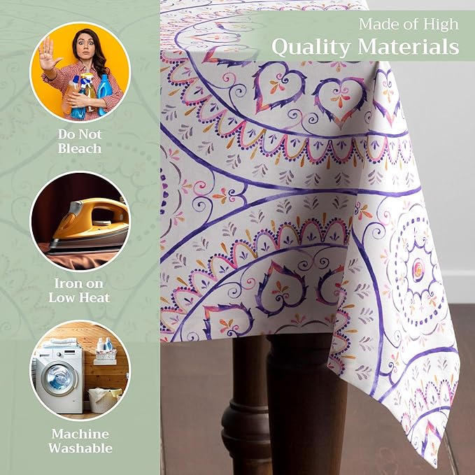 Maison d' Hermine Table Cloth Square Table 100% Cotton 60 x 60 Inches Tablecloth Reusable Decorative for Dining Room Farmhouse Home Valentines Day Decorations Spring Summer - Mandala