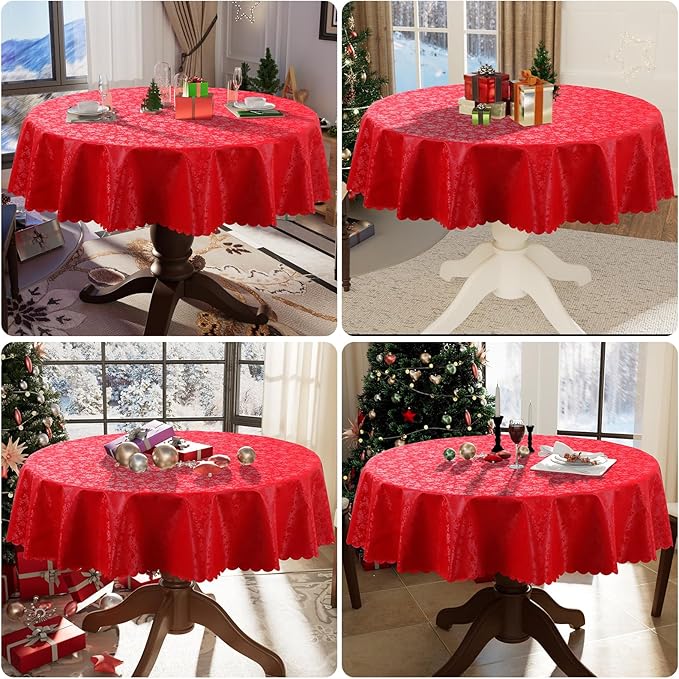 Smiry Round Table Cloth, Waterproof Heavy Duty Vinyl Tablecloths, Wipeable Washable Table Cover for Christmas, Kitchen and Dining Room (Red, 60" Round)