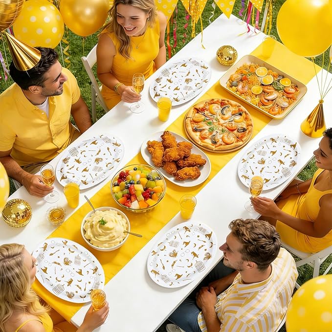 50Pcs Magical Oval Paper Plates 10" x 12" Large Disposable Heavy Duty Golden Wizard Theme Paper Platters Fantasy Magic Dessert Plates for Boy Girl Magical Wizard Themed Birthday Party Supplies