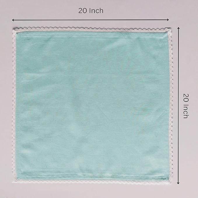 Fingercraft Dinner Cloth Napkin Cotton Linen Set of 12 Mitered Corners with Natural Elegant Lace for Everyday Use Napkins are Pre Shrunk and Good Absorbency with Lace 20x20 in Aqua