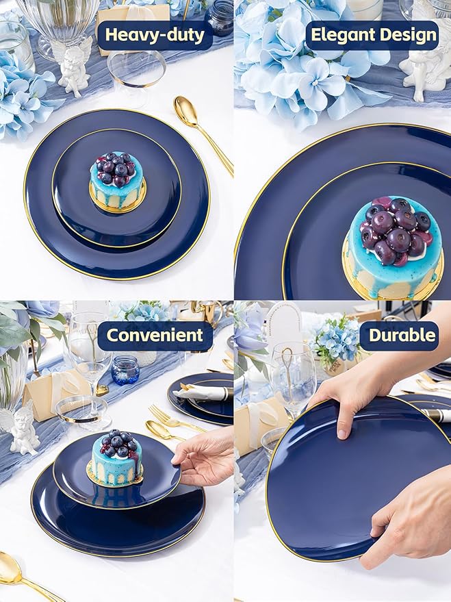 WDF 150pcs Blue plastic Plates - Navy Blue Plates Disposable - 25guest Disposable Dinnerware Sets for Hanukkah/Party/Wedding/Birthday
