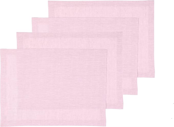 Solino Home Linen Placemats Set of 4 - Bubblegum Pink Placemats 14 x 19 Inch - 100% Pure Linen Table Mats for Valentines, Spring, Easter - Athena