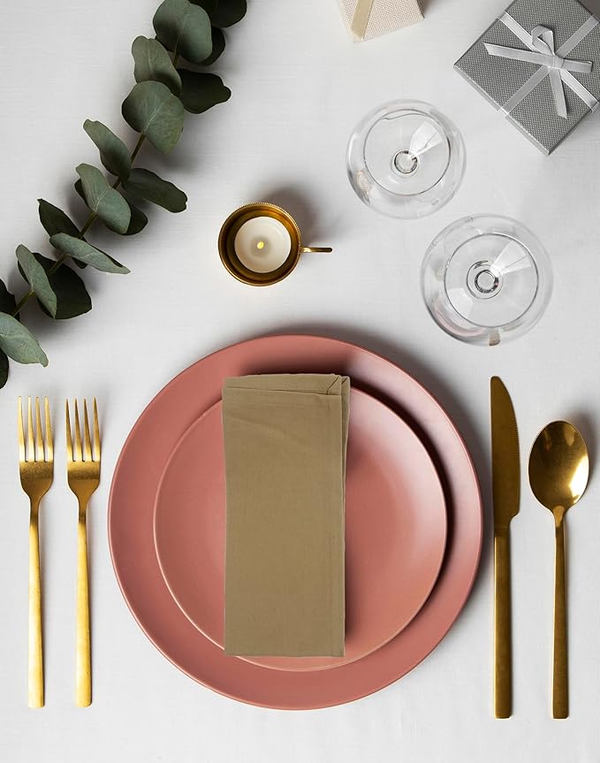 ACCENTHOME Accent Home 100% Cotton Napkins, Delicate Cloth Napkins for Dinners, Parties and Weddings，18 x 18 Inch Set of 12 - Brown