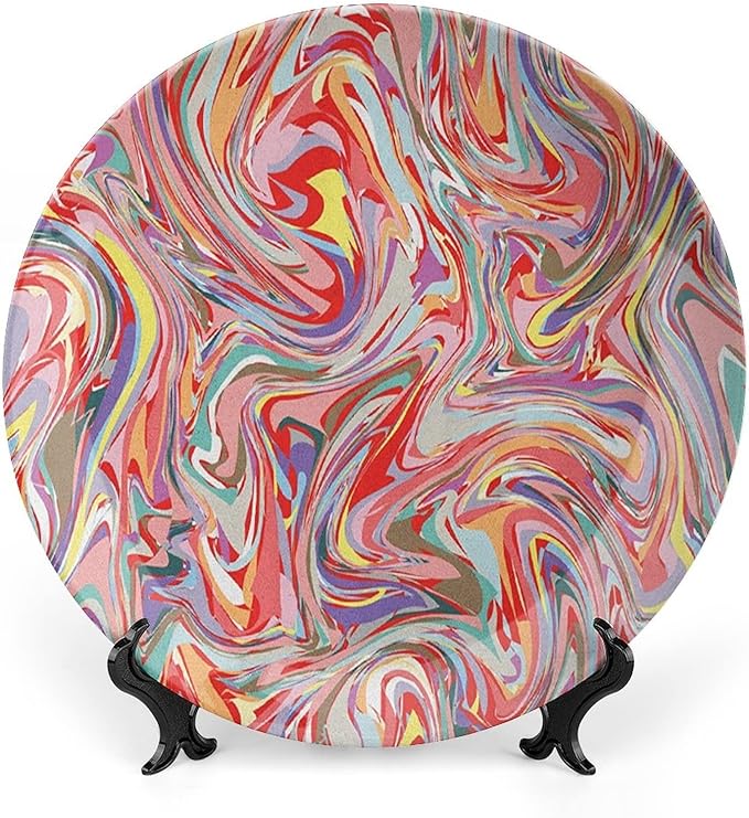 Ceramic Display Plate, Abstract Ceramic Hanging Decorative Plate, Mix of Colors Messy Dirty Look Artistic, 10 Inch, Living Room Kitchen Decoration Household, Multicolor