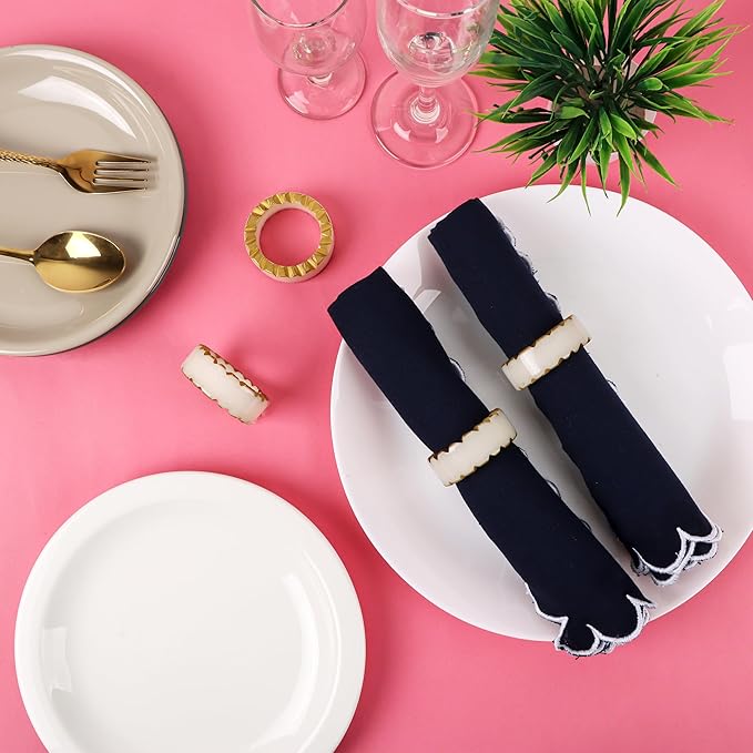 CLEENTABLE Epoxy Resin Napkin Rings Set of 12 - Rustic Napkin Holders for Dining Tableware, Dinning Table, Everyday, Wedding, Anniversary Festival Thanksgiving Party of Table Setting (Black White)