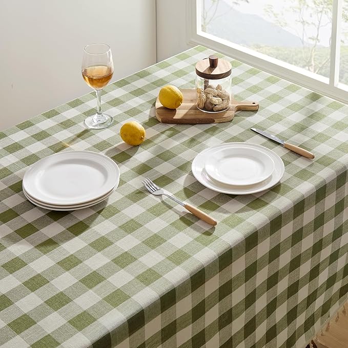 Softalker Spring Checkered Tablecloth Rectangle, Outdoor Linen Cotton Gingham Table Cloth with Tassel, Heavy Duty Wrinkle Free Buffalo Plaid Table Cover for Easter Dining Home - 55 x 70 Inch, Sage