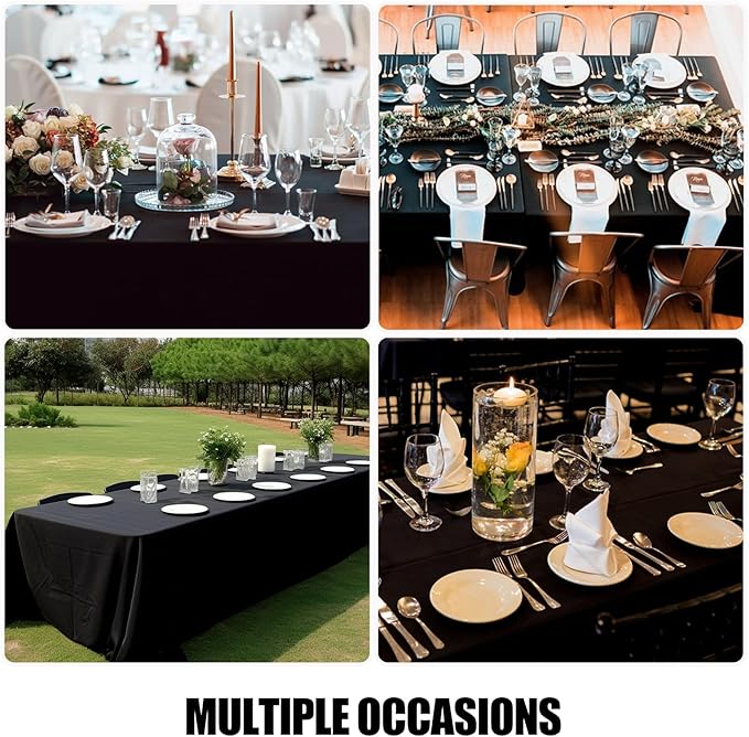 Smiry Rectangle Table Cloth, Waterproof Anti-Scratch Polyester Tablecloth, Decorative Washable Fabric Table Cover for Dining, Buffet, Parties and Outdoor, 54x108, Black