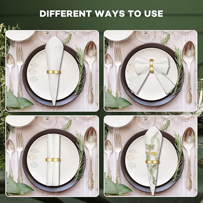 40 Pcs Stainless Steel Napkin Rings Metal Napkin Ring Holders Valentine's Day Modern Serviette Buckles Metallic Adornment for Spring Table Kitchen Dinner Party Wedding(Matte Gold Semicircle)