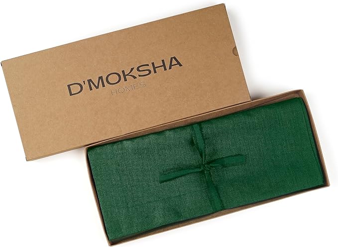 D'Moksha Homes Linen Forest Green Table Runner 132 Inches Long - 100% Pure Linen Extra Long Table Runner 14 x 132 Inch for St Patricks Day, Easter - Machine Washable