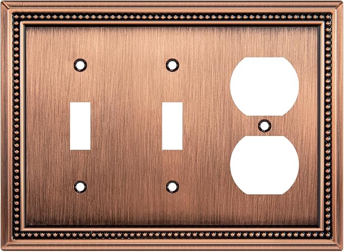 Henne Bery Sunken Pearls Heavy Duty Decorative Wall Plate Switch Plate Outlet Cover (Double Toggle/Single Duplex, Antique Copper)