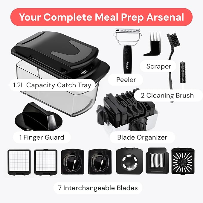 Fullstar Vegetable Chopper and Spiralizer - Food Chopper with Container, Fruit Slicer, Kitchen Gadgets & Accessories, Home Essentials (9 in 1, Black)