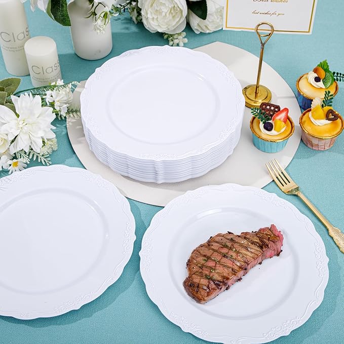 DaYammi 36PCS White Plastic Plates, Heavy Duty White Disposable Plates Premium 10inch Dinner Plates Hard Plastic Plates Disposable for Party Wedding Bridal Shower