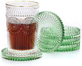 JUXYES 5 Pack Clear Green Crystal Coasters Round Cup Mat, Glass Coasters for Drinks Coffee Tea Wine, Decorative Wine Bottle Coaster, Crystal Drink Coasters for Restaurant bar Kitchen Dining Table