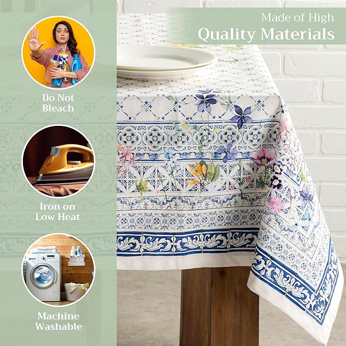 Maison d' Hermine Table Cloth Square Table 100% Cotton 54 x 54 Inches Tablecloth Reusable Decorative for Dining Room Farmhouse Home Valentines Day Decorations Spring Summer - Faience