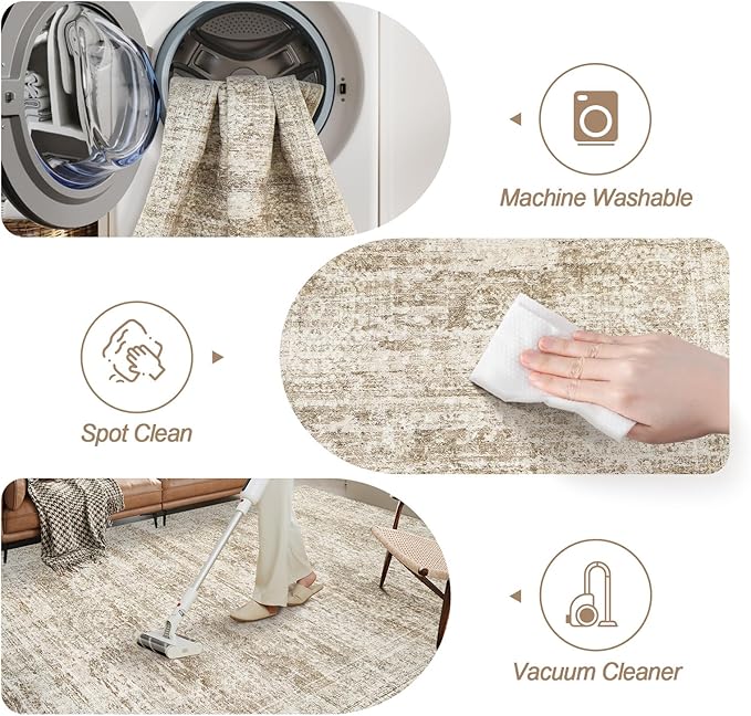 6x9 Area Rug for Living Room Washable 6x9 Rug Non-Slip Modern Rugs for Bedroom Dining Room Ultra-Thin Indoor Brown Rug