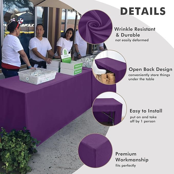 Nasitos 2 Pack 6' Fitted Tablecloth Purple Trade Show Table Cloth-Open Back Valentines Tablecloth Washable and Wrinkle Resistant Rectangular Trade Show Table Cover for Parties, Banquet, Baby Shower