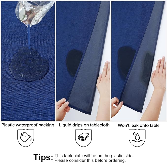 Smiry Rectangle Faux Linen Table Cloth, Waterproof Burlap Fabric Tablecloth, Washable Decorative Farmhouse Table Covers for Kitchen, Dining, Parties, 60x120, Indigo