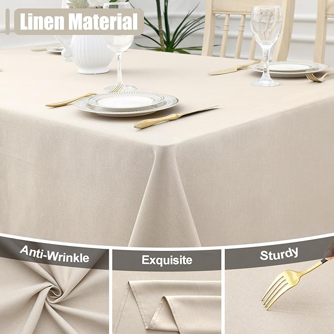 Smiry Rectangle Table Cloth Linen Textured, Waterproof Spillproof Anti-Wrinkle Burlap Tablecloth, Washable Decorative Fabric Table Cover for Dining, Party, Banquet, 60 x 120 Inch, Beige
