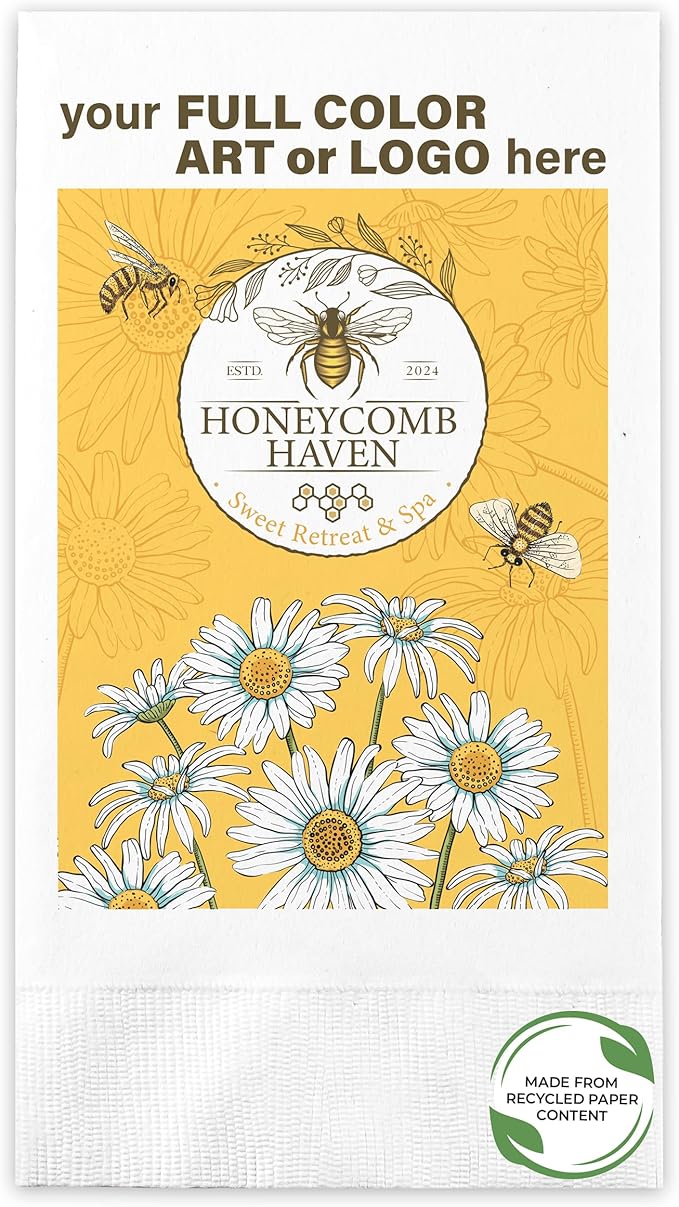 Custom Guest Towel/Dinner Napkins - Personalized Recycled Paper Content Napkins - Eco-friendly & Full-Color Digital Printed - Events & Celebrations - Pack of 50 - Coin Edge Embossed, 8"x 4.5"