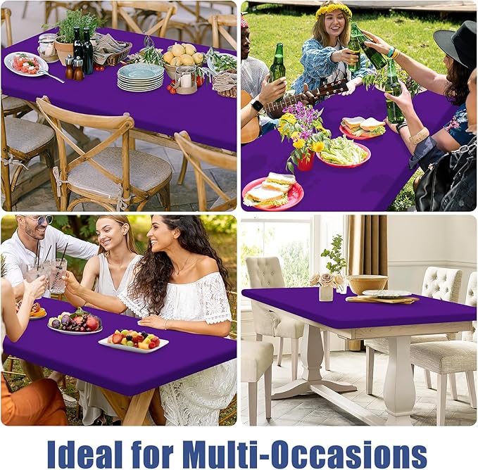 Spandex 8 Foot Rectangle Table Cloth 2 Pack, Elastic Fitted Tablecloths for Picnic, Stretch Washable Patio Table Cover for Outdoor, Camping, Banquet and Parties (Purple, 30"x96")