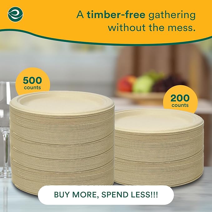 ECO SOUL 100% Compostable Paper Plates 10 Inch [1000-Pack] Biodegradable Heavy Duty Eco-Friendly Disposable Plates for Dinner, Parties, Wedding & Event