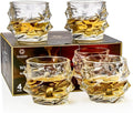 GLASKEY 12 oz Hand Blown Crystal Whiskey Glasses Set of 4, Unique Cognac Glass, Heavy Thick Bottom Bar Glass for Scotch Bourbon Rum Gin Water Cocktail,Gifts Men Gifts Ideas