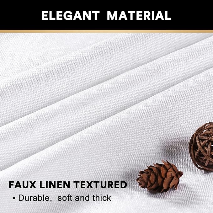 PrinceDeco Blackout Curtains 84 Inches Long Linen Blackout Curtains for Bedroom Light-Blocking Sleep Enhancers Anti-Rust Grommet Drapes with White Liner, W52 x L84 inch, Pure White