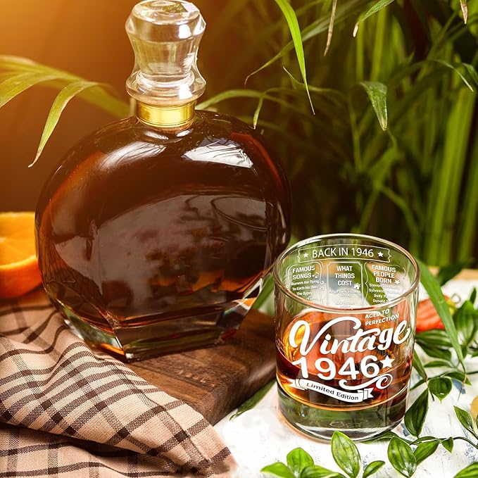 Old Fashioned Glasses-1946-Vintage 1946 old time information 10.25oz Whiskey Rocks Glass -80th Birthday Aged to Perfection - 80 years old gifts Bourbon Scotch Lowball Old Fashioned-1PACK