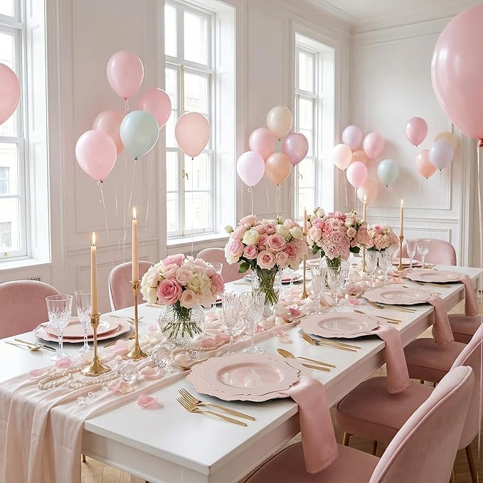 COLOSUS 60 Pack Pink Plastic Plates Set for 30 Guest,Pink Party Plates,Heavy Duty Pink Plates,include 30 Dinner plates& 30 Salad/Dessert plates for Party,Spring,Wedding,Birthday,Valentines,Easter Day