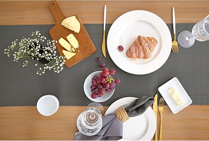 Solino Home Linen Steel Gray Hemstitch Table Runner 60 Inches - 100% Pure Linen Small Table Runner 14 x 60 Inch Ideal for Dresser and Coffee Tables, Spring - Classic Hemstitch