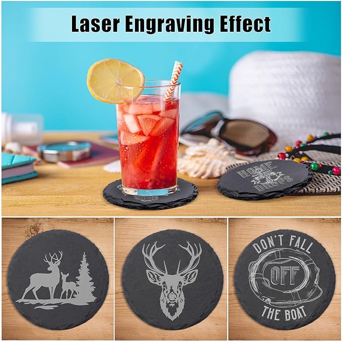 72 Pack Slate Drink Coasters, VIBRATITE 4 Inch Square and Round Black Slate Stone Coaster Bulk Laser Engraving Blank Handmade Decor Coasters for Coffee Bar Kitchen Home (36 Sqaure, 36 Round)