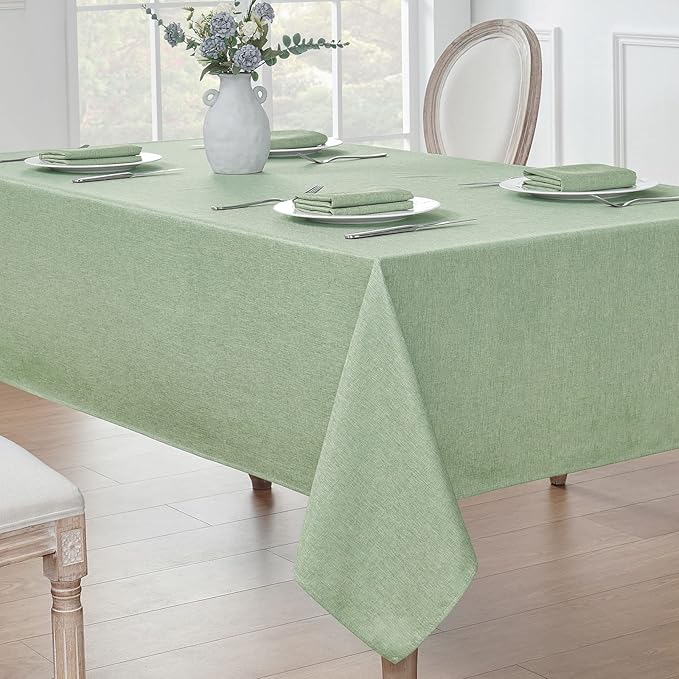 2 Pack Rectangle Tablecloth, 60x120 inch, Water Resistant Wrinkle Free Linen Textured Table Cloth Washable, Decorative Fabric Table Cover for Dining, Party and Camping, Sage Green