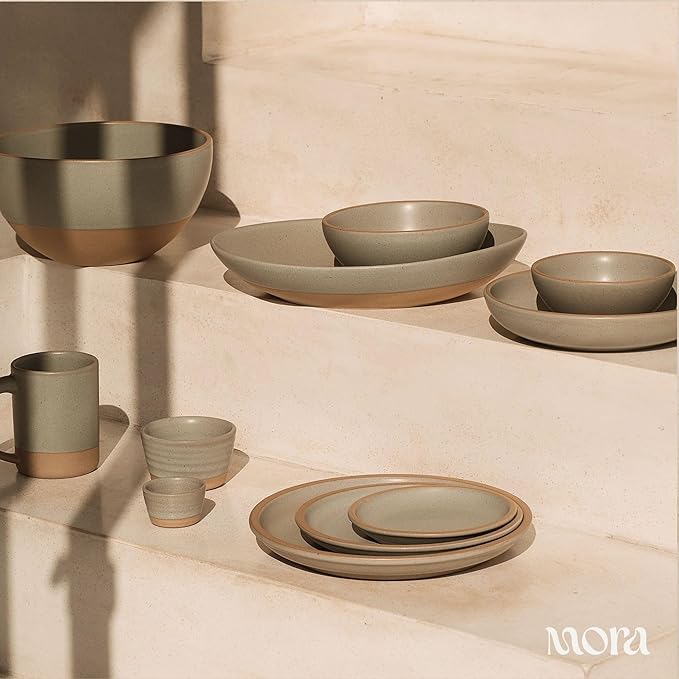 MORA Small Plates Set of 4, 6.5 inch Ceramic Pottery Dessert Plates - Microwave, Oven and Dishwasher Safe - Peppercorn