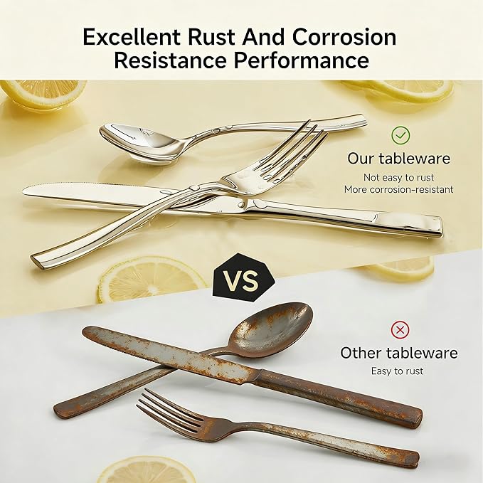 KINGSTONE Silverware Set for 8, 40-Piece Stainless Steel Flatware Set with Forks, Knives, Spoons, Dishwasher Safe Cutlery Set for Home, Wedding, Rust-proof