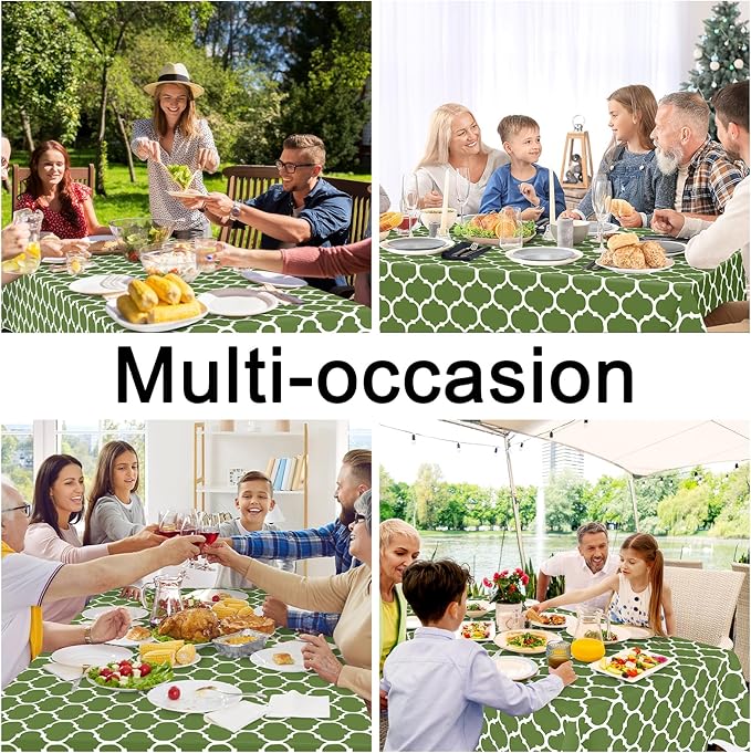 Smiry Square Table Cloth, Waterproof Vinyl Tablecloth with Flannel Backing for Square Tables, Wipeable Spillproof Plastic Tablecloths for Dining, Camping, Indoor and Outdoor (54"x54", Green)