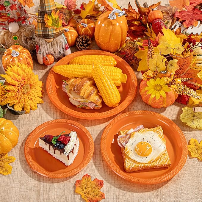 WELLIFE Orange Party Plates 10 Inch -150 Count, Plastic Disposable Dinner Plates for Party Easter Halloween Thanksgiving Picnic BBQ