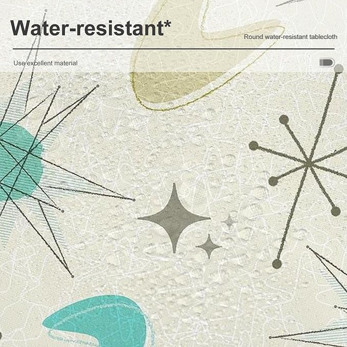 Mid Century Round Tablecloth, Modern Atomic Abstract Geometric Pattern Tablecloth for Home Party Dining Room Kitchen Decorm 70Inch(178cm)