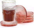 JUXYES 5 Pack Amber Tone Crystal Coasters Round Cup Mat, Glass Coasters for Drinks Coffee Tea Wine, Decorative Wine Bottle Coaster, Crystal Drink Coaster for Restaurant bar Kitchen Dining Table