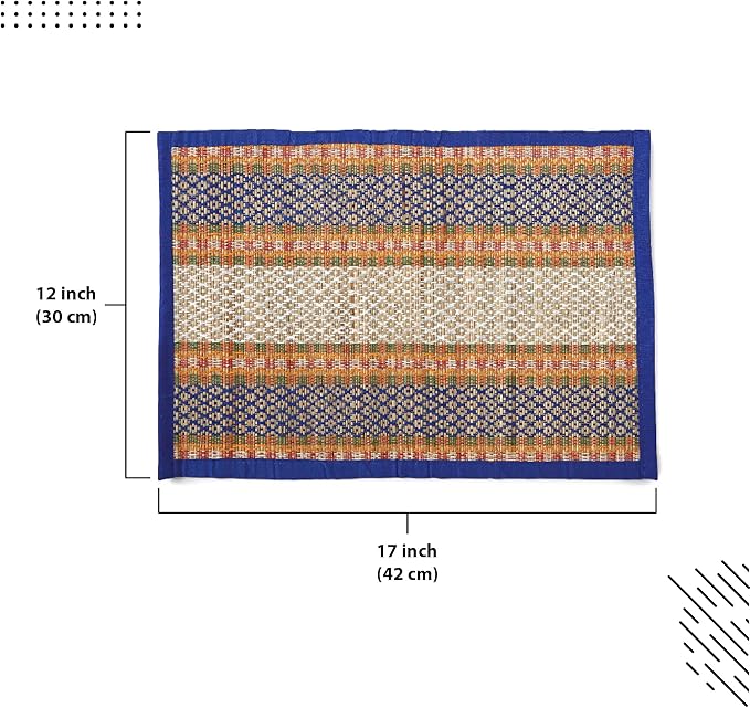 Encasa XO Woven Blue Placemats Set of 4 – 12" x 17" | Handwoven Madurkathi Grass Table mats for Dining Table, Kitchen & Outdoor Decor | Durable & Heat‑Resistant