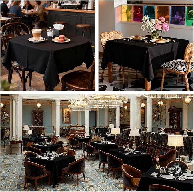 8 Pack Black Square Tablecloth 54x54 Washable Polyester Table Cloth for Square or Round Tables, Wrinkle Resistant Fabric Decorative Covers for Dining Party Banquet Buffet and Wedding