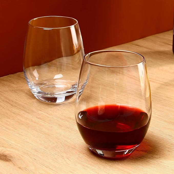 UMI UMIZILI Stemless Wine Glass Set of 12, 14OZ Wine GLass for White Red Wine, Classic Shape Wine Glass with Smooth Rim, Crystal Clear
