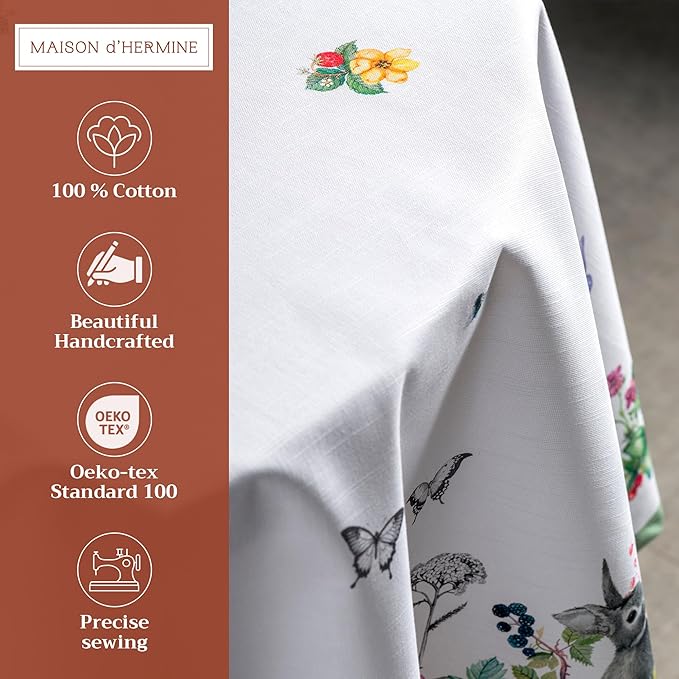 Maison d' Hermine Table Cloth Round Table 100% Cotton 63 Round Inches Tablecloth Reusable Decorative for Dining Room Farmhouse Home Valentines Day Decorations Spring Summer - Printemps